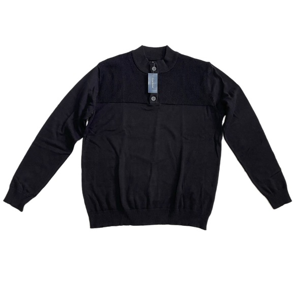 Club Room Mens Button Mock Neck Sweater Size L Deep Black - Picture 2 of 10